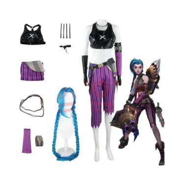 Imagem de Conjunto De Fantasia E Peruca Cosplay Da Jinx De League of Legends Par