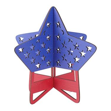 Imagem de CUOFYUNL 2 peças de blocos de estrelas de madeira do Dia da Independência, decoração patriótica em pé, ornamento de mesa de 4 de julho