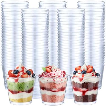 Imagem de Zubebe 150 peças de copos de sobremesa copos de aperitivo de plástico transparente pequenas tigelas de sobremesa quadradas mini tigelas de servir para festa de degustação, chá de bebê, casamento