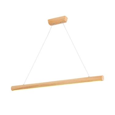 Imagem de Luminária pendente tubular longa de madeira, luminária suspensa em madeira de freixo com cúpula de acrílico branco, luminárias de teto lineares em formato de tronco, lustre LED moderno, lumi