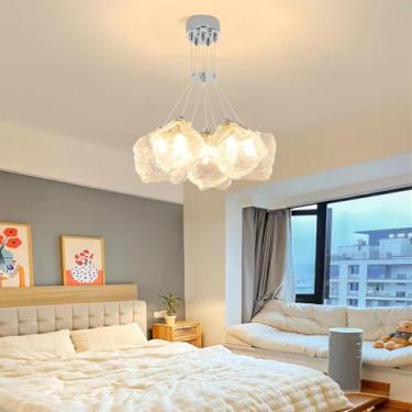 Imagem de Lustre para iluminação residencial, luminária de teto LED moderna, luminária pendente com cúpula de vidro regulável em formato de cubo de gelo, ideal para ilha de cozinha, quarto, sala de es
