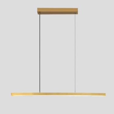 Imagem de Luminária pendente longa de cobre, luminária suspensa linear de latão, luminárias de suspensão ultrafinas para sala de jantar, lustre LED moderno - 3 modos de cor, iluminação decorativa para