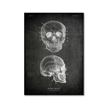 Imagem de Arte vintage de anatomia humana – pintura em tela de educação médica esqueleto humano gaiola cérebro coração anatomia pôster para decoração de casa de clínica hospitalar (SKU13,20.3x30.5 cm = (20 x 30