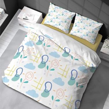 Imagem de Conjunto de capa de edredom 3 peças king size flor simples desenho de linha branco conjunto de cama macio com laços de zíper capa de edredom 220 x 240 cm -80 x 80 cm * 2