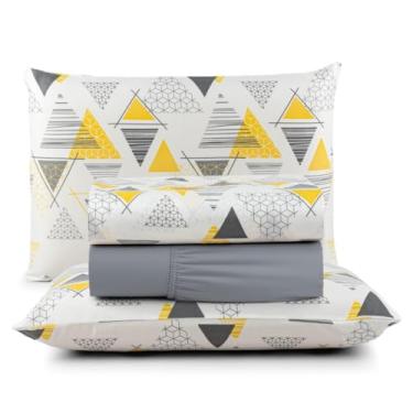 Imagem de Jogo de Cama Casal 4 Peças Micropercal 200 Fios Toque Aveludado com Elástico e Fronhas(Zurique,Casal)