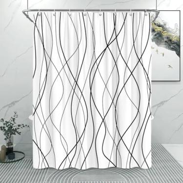 Imagem de Cortina de chuveiro minimalista de linha abstrata cortina de banho de pano lavável cortina de banho listrada rústica decoração de banheiro de fazenda 47 x 69 pol. -120 x 175 cm/LxA tecido de cortina