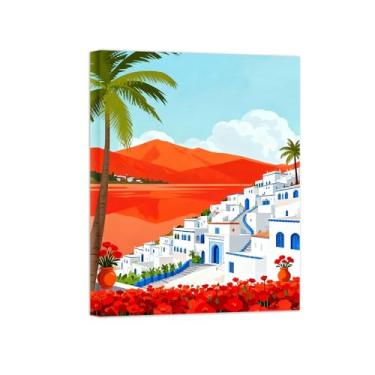 Imagem de Pôster paisagem - Construções montanha Flores - Impressões em Tela - Imagem Moderna Natureza para Sala de Estar Decoração 70x90cm Tela Embrulhada