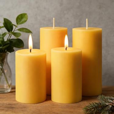 Imagem de Conjunto de 4 velas de cera de abelha natural, velas de pilar de cera de abelha feitas à mão