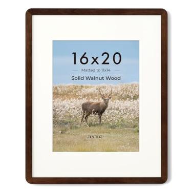 Imagem de FLYJOE Porta-retrato de 40,6 x 50,8 cm – Moldura para pôster de madeira de nogueira maciça 40,6 x 50,8 cm com tapete para 28 x 35 cm, vidro temperado e ferragens para pendurar incluídos, moldura de
