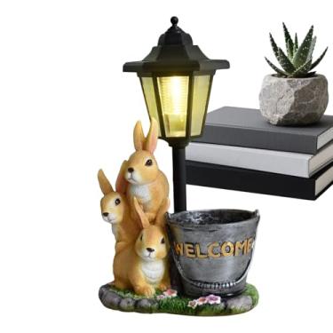 Imagem de Escultura Solar para Jardim - Resina Impermeável Boas-Vindas - Figura de Exterior com Luz Solar | para Páscoa Aniversário Festa de Inauguração de Casa Celebração Jardim Quintal Relvado Alpendre