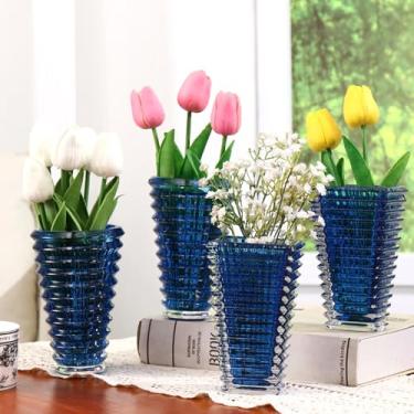 Imagem de MCMCNCUIU Conjunto de 4 vasos de flores de cristal, vasos de vidro para centros de mesa, vasos azuis para flores, vaso pequeno para sala de estar, quarto, cozinha, escritório, casamento