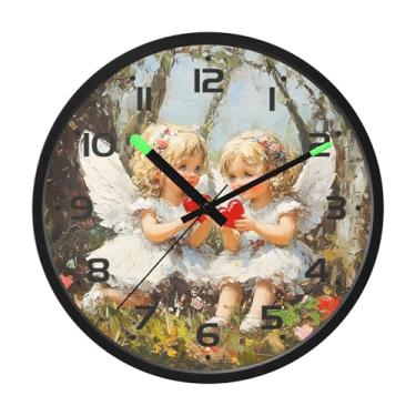Imagem de SEHANY Lindo relógio de parede anjo silencioso sem tique-taque relógio redondo operado por bateria 30 cm controle de som luz noturna relógios de parede para sala de estar, cozinha, quarto, escritório