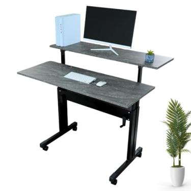 Imagem de Mesa Dupla Com Altura Regulável Escrivaninha Ergonômica 70cm À 107cm Tampos Cosmos Para Home Office Pc Gamer Escritório Empresas - Wp Connect (Preto)