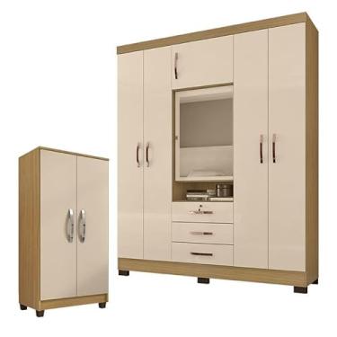 Imagem de Guarda Roupa Casal Imperial com Armário Multiuso Recife Carvalho Americano Off White - Incorplac