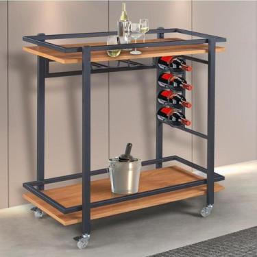 Imagem de Adega/ Carrinho Espanha Base em Aço Industrial e Tampo em Madeira Lami