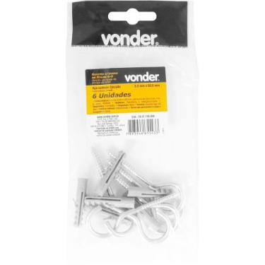 Imagem de Gancho 3,3x60mm com Bucha de Nylon 6mm G-6 6 Peças Vonder