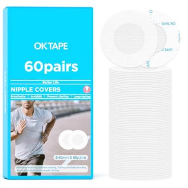 Imagem de OK TAPE Capas de mamilo para homens, 120 peças, brancas, pastéis de mamilo, proteção sem atrito com centro não adesivo, protetores de mamilo para corrida, reuniões diárias e de negócios
