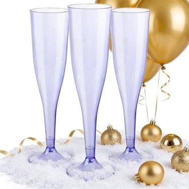 Imagem de WDF Pacote com 36 taças de champanhe de plástico roxo transparente - taças de champanhe roxas de 200 ml, taças de champanhe de plástico, descartáveis para festas, casamentos, ano novo