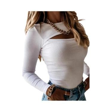 Imagem de Camiseta Feminina De Malha De Manga Longa Slim Fit Com Decote Redondo 