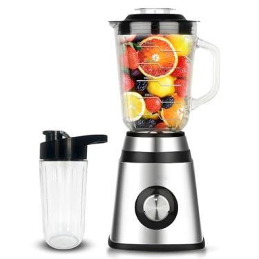 Imagem de Liquidificador de Smoothie Tamanho Pessoal com Copo 500W Aço Inoxidável Pequeno 2 Ajustável Jarra Vidro 48oz Servir para Smoothies Shakes Bebidas Comp