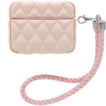 Imagem de Capa MC Fashion para AirPods Pro 2, capa protetora acolchoada de couro PU com cordão trançado padrão de diamante fino compatível com AirPods Pro/Pro 2 (rosa)