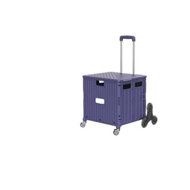 Imagem de Caixa de armazenamento multifuncional de grande capacidade para veículos, carrinho de compras dobrável, organizador de porta-malas de carro com polia universal (azul profundo)