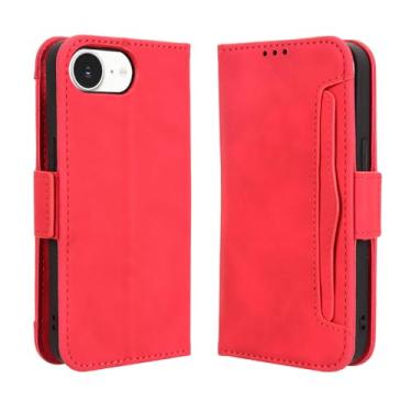 Imagem de XZDWH Capa para iPhone 16e, proteção magnética de corpo inteiro, à prova de choque, capa carteira de couro flip com compartimento para cartão para iPhone 16e capa de telefone (vermelha)