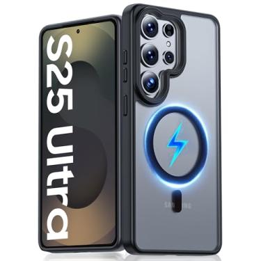 Imagem de Vizvera Capa para Samsung Galaxy S25 Ultra, [potência magnética][proteção contra quedas de grau militar] [borda levantada] capa fina à prova de choque para Galaxy S25 Ultra 6,9 polegadas, preto