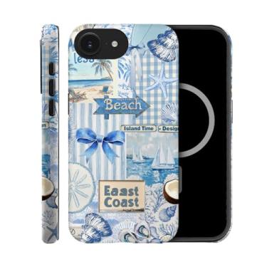 Imagem de Capa compatível com iPhone 16e, capa rígida híbrida de 2 camadas, à prova de choque para meninas e mulheres [compatível com MagSafe] - Colagem de estrela do mar concha de praia