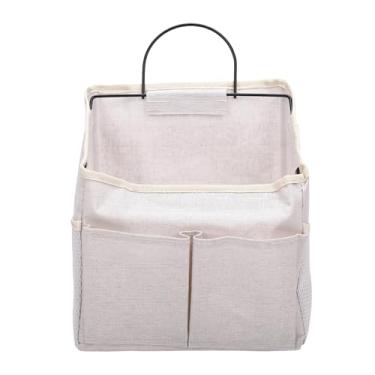 Imagem de HURRISE Saco de Armazenamento para Pendurar na Parede, 2 Bolsos Frontais, 2 Bolsos Laterais de Malha, Organizador de Tecido de Linho Com Estrutura de Haste de Metal, para Sala de Estar, (Bege)