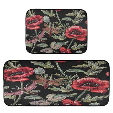 Imagem de xigua Conjunto de 2 peças de tapetes e tapetes de cozinha de rosas absorventes macios para o chão, tapete de cozinha, antiderrapante, conjunto de capachos, 50 x 120 cm + 50 x 70 cm