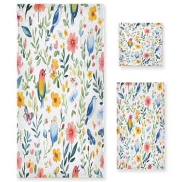 Imagem de xigua Conjunto de toalhas de banheiro de flores de primavera absorvente macio 3 peças toalha de banho toalha de mão toalhas decorativas para banheiro, academia, hotel, praia, piscina