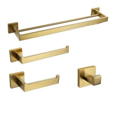 Imagem de Toalheiro escovado dourado, suporte de papel higiênico, suporte para toalhas, gancho, saboneteira, escova de vaso sanitário, acessórios de banheiro, ferragens, conjunto de 2 barras de 60 cm