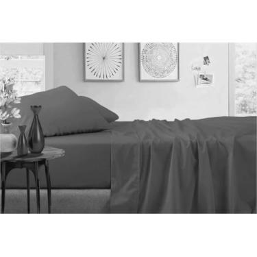 Imagem de Lençóis de cama True Luxury 1000 fios 100% algodão egípcio, jogo de cama queen cinza escuro de 4 peças, fios de fibra longa de camada única, tecido de cetim, cabe em colchões de até 45 cm de