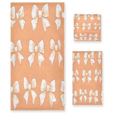 Imagem de xigua Conjunto de toalhas de banheiro com laços brancos absorventes macios 3 peças toalha de banho toalha de mão toalhas decorativas para banheiro, academia, hotel, praia, piscina