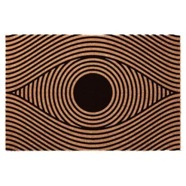 Imagem de Tapete de porta engraçado de boas-vindas com estampa de olho preto natural coco coco resistente capacho frontal bonito antiderrapante porta frontal entrada e exterior, marrom 60 x 40 cm