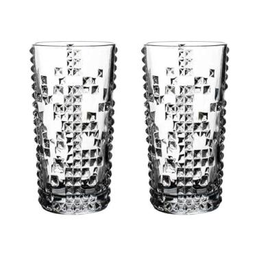 Imagem de Pacote com 2 copos de vidro transparente sem chumbo, requintados copos em relevo de diamante para água, suco, leite e uísque (grande)