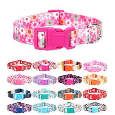 Imagem de Moonpet Coleiras de cachorro para cães pequenos e médios grandes - unissex design bonito meninos meninas cachorro coleira macia ajustável boêmia elegante floral coleiras de cachorro - rosa floral-P