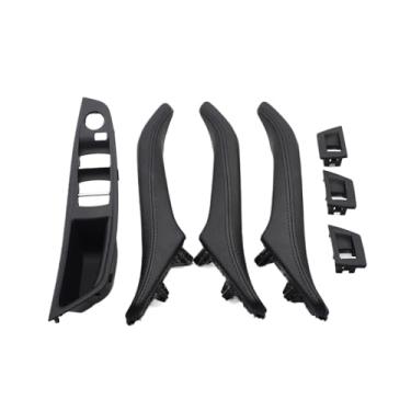 Imagem de 7 pçs motorista da mão esquerda lhd interior do carro esquerda direita puxador da porta de couro conjunto conjunto Compatível com bmw série 5 f10 f11 523i 525i 528i(B Black-7PCS)