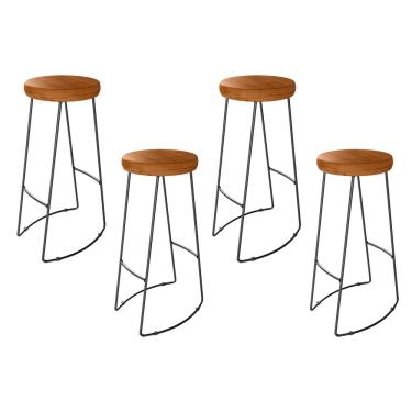 Imagem de Kit 4 Banquetas Altas Togo Industrial Madeira Maciça Peroba Rosa - Desk Design