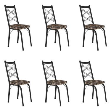 Imagem de Kit 6 Cadeiras De Cozinha Delaware Estampado Imbuia Pés De Ferro Preto