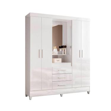Imagem de Guarda Roupa Grande Quarto Capri 4 Portas 3 Gavetas Espelho Rosa