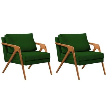 Imagem de Conjunto 2 Poltronas Sala De Estar Monique Madeira Cerejeira Verde Veludo