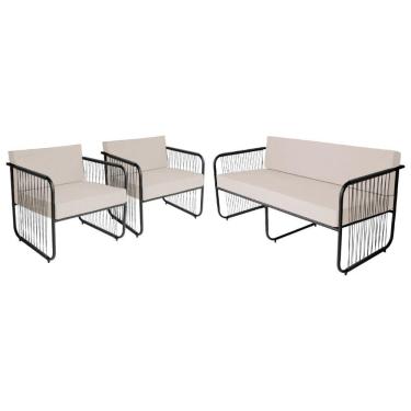 Imagem de Conjunto 2 Poltronas E Namoradeira Fibra Sintética Córdova Preto-branco