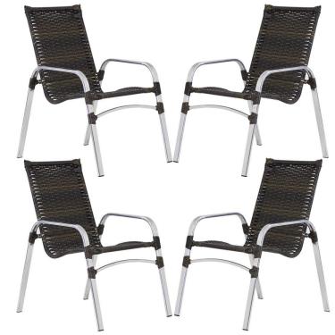 Imagem de Kit 4 Cadeiras Emily Em Alumínio E Fibra Sintética Trama Original Pedra Ferro