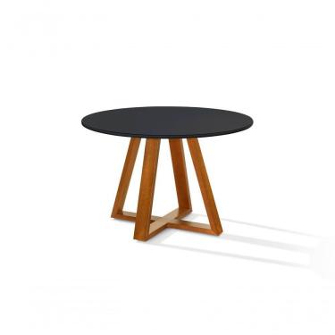 Imagem de Mesa De Jantar Bela 105cm Redonda Tampo Vidro/mdf Preto
