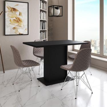 Imagem de Mesa Jantar Londres Tampo Preto 120Cm 4 Cadeiras Ferro Branco Estofado Nude Médio