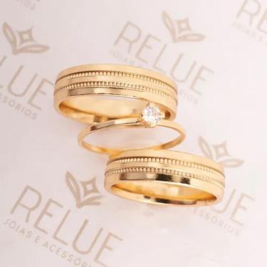 Imagem de Par De Alianças Banhada Ouro 18k 5mm Com Dois Frisos