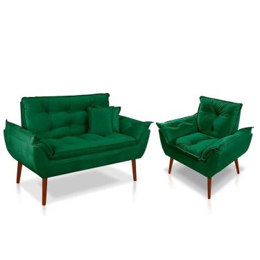 Imagem de Kit 01 Poltrona Opala + 01 Namoradeira Opala + 02 Almofadas Suede Verde