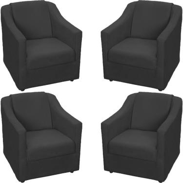 Imagem de Kit 4 Poltronas Mila Pé De Plástico Cromado - Preto Suede